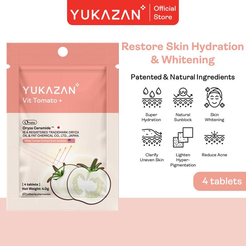 Yukazan Vit Tomato+ Brightening Supplement 4's - Collagen, White Tomato, Oryza Ceramide Chewable Tablet - Oral Sunblock (30 tablets) 0