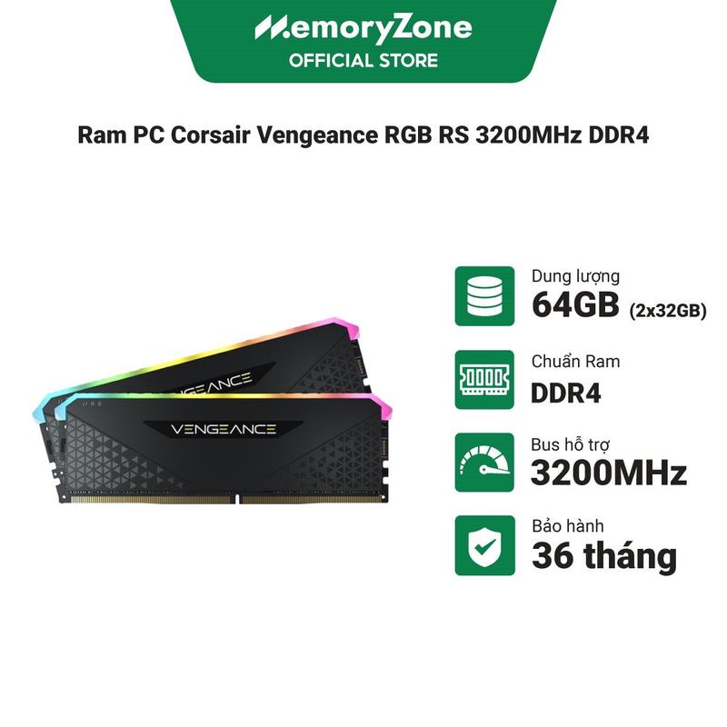 Ram PC Corsair Vengeance RGB RS 32GB - 64GB 3200MHz DDR4