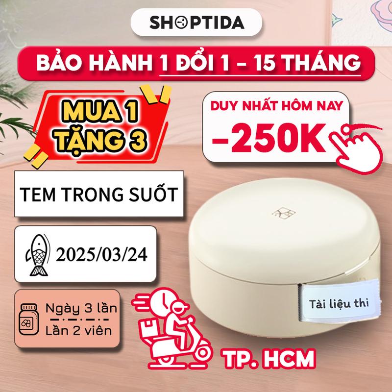 Máy in nhãn dán mini H11 Shoptida kết nối bluetooth, thiết kế hình hộp phấn hồng nhỏ gọn có kèm tem nhãn