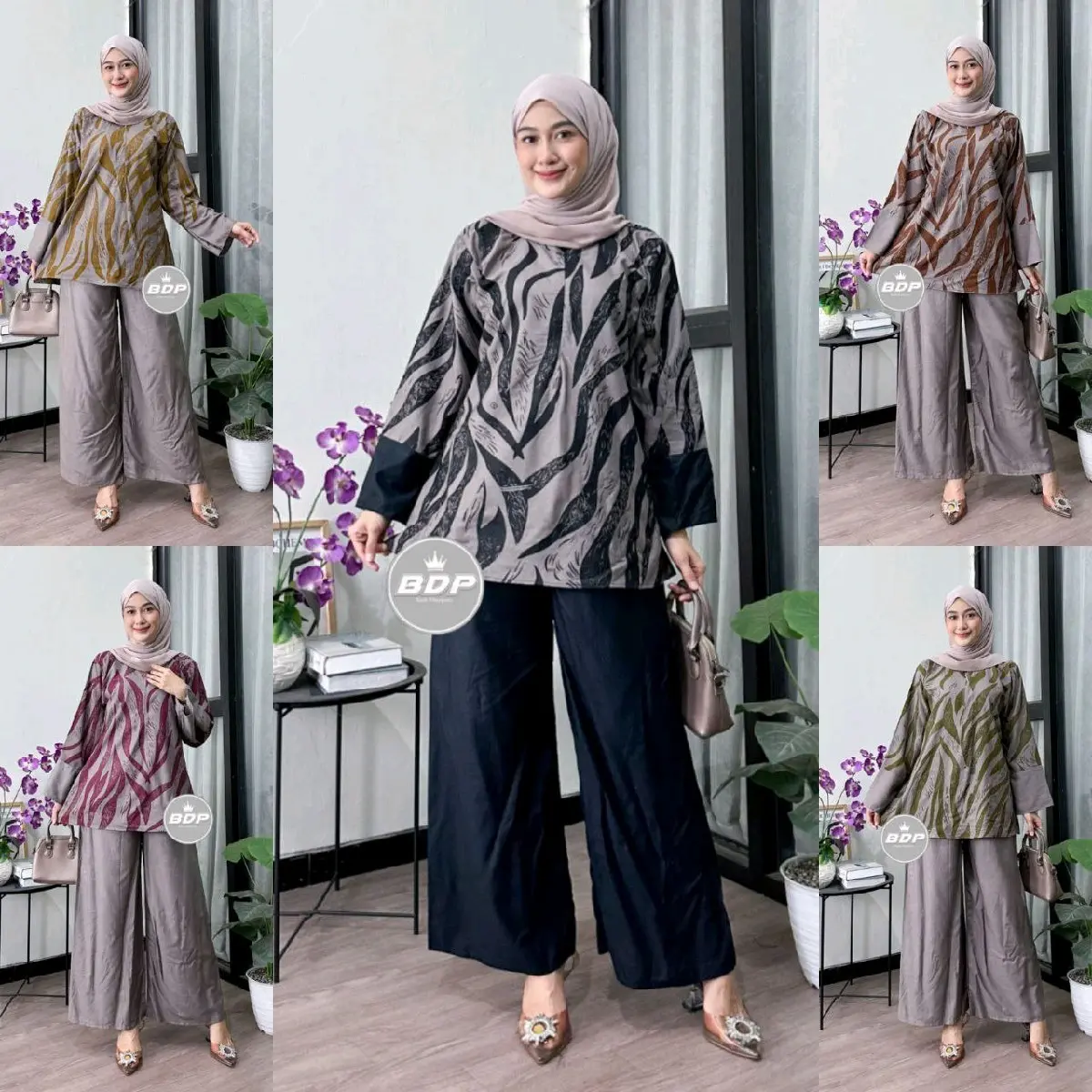 Setelan Panjang Salur Rayon Wanita, Ukuran Baju 110 cm, Celana Lingkar Paha 60 cm Dewasa