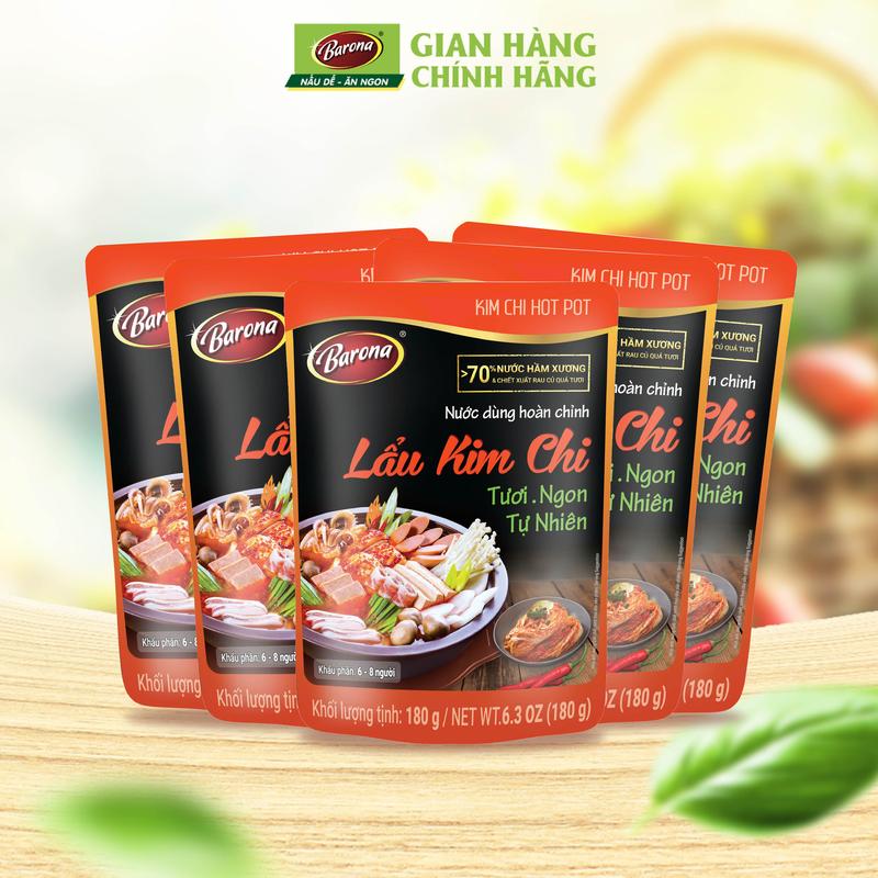 Combo 5 gói Gia Vị Nước dùng Lẩu Kim Chi Barona 180g tươi ngon chuẩn vị chua cay không cần nêm nếm