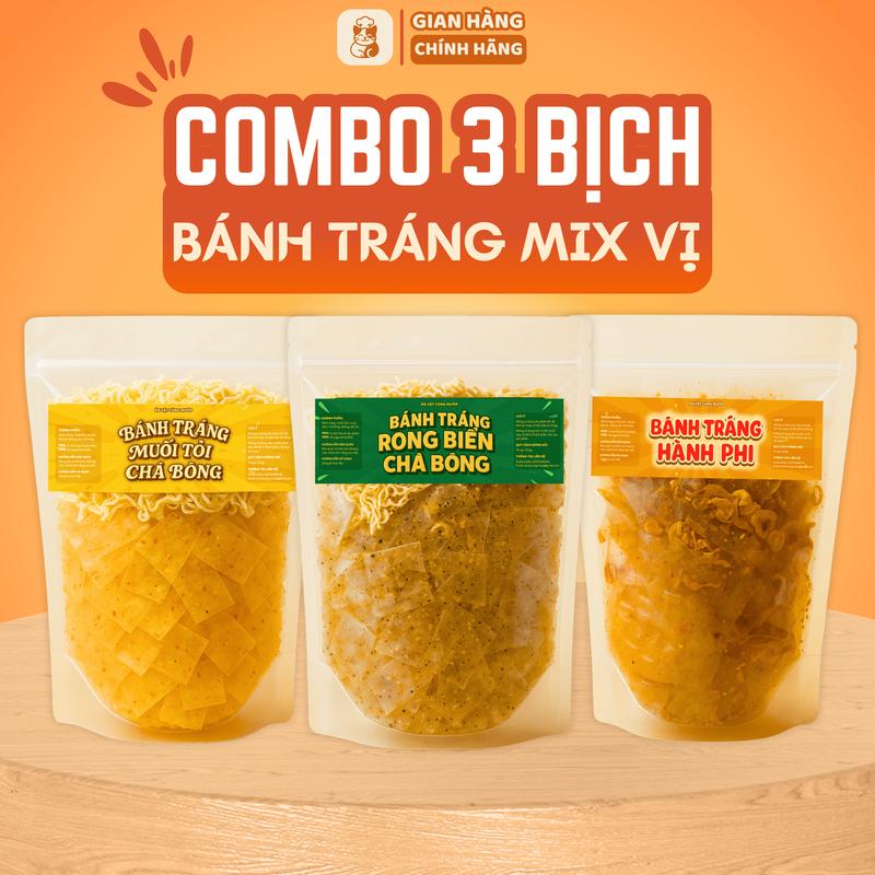 COMBO 3 BỊCH BÁNH TRÁNG MIX VỊ ( Rong Biển Chà Bông + Muối Tỏi Chà Bông + Siêu Hành Phi) - Ăn Vặt Cùng Mướp