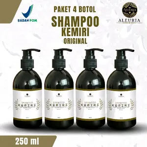 Auleria Paket 4 Botol Shampoo Kemiri Hitam Original 100% 250ml Sampo Anti Rontok Penghitam Uban Penebal Rambut Mengatasi Ketombe Haircare Menumbuhkan