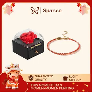 Spar.co [Best-Seller & 5.5 Sale & Gift]  Gelang Tali  benang rajut Pembawa Keberuntungan dan Rezeki Mutiara Gold & Silver Laser - Couple Bracelets Dengan Ikatan Tali Merah Nagita  vintage SP-AAD1231 (B)