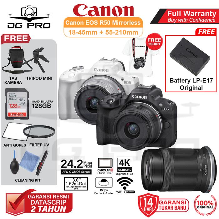 Jual Canon EOS R50 kit 18-45mm + 55-210mm Mirrorless Camera EOS R 50 ...