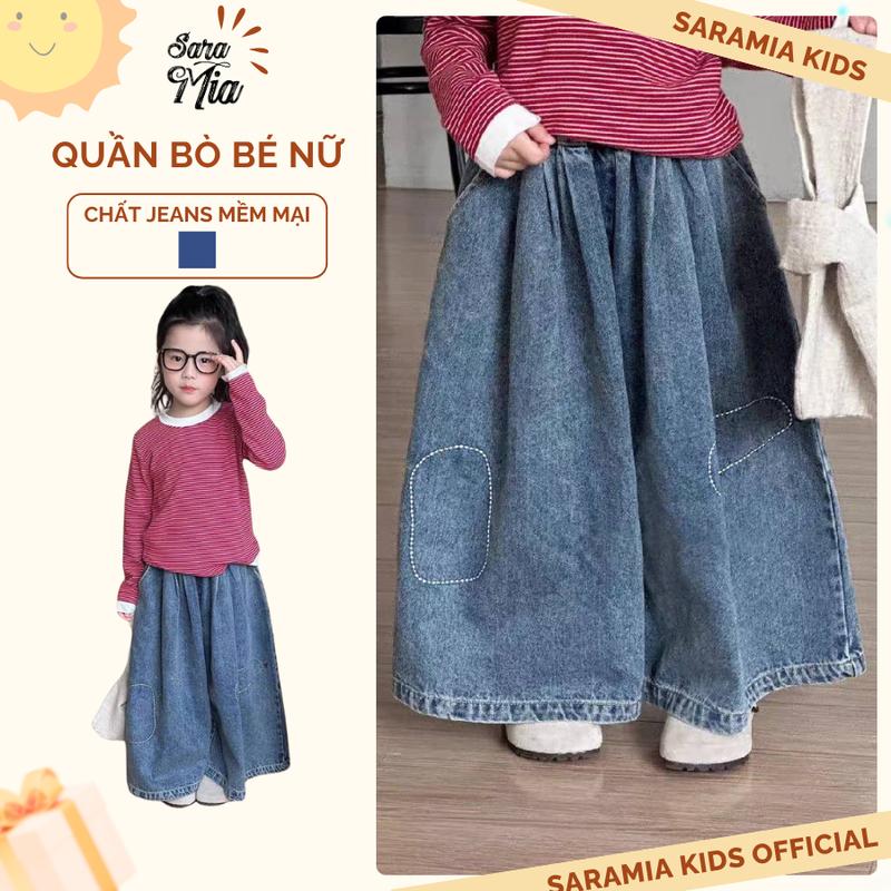  Quần jean bé gái SARAMIA KIDS quần bò ống rộng màu xanh nhạt phong cách Hàn Quốc mặc đi chơi đi học DT02 