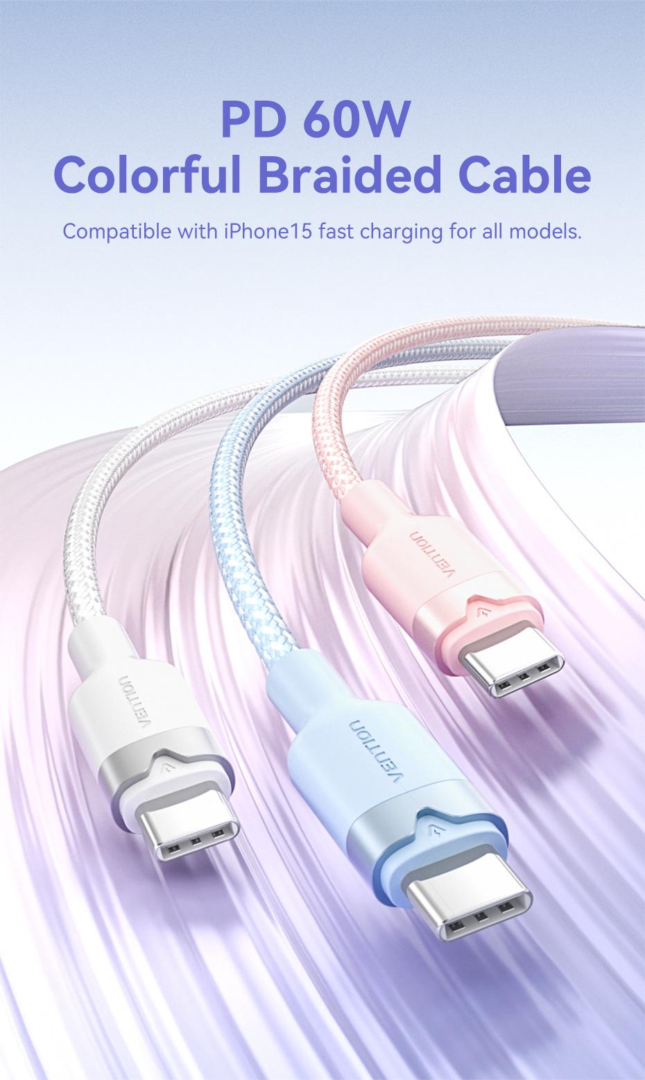 Vention Kabel Data USB Type C to C Male 3A PD 60W Fast Charging