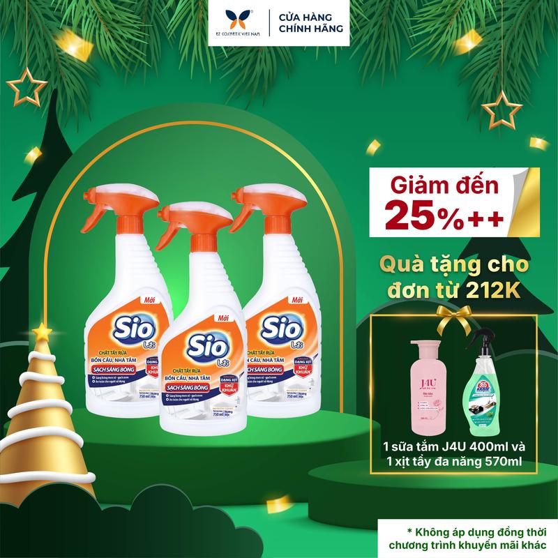 Combo 3 Chai Nước Tẩy Rửa Bồn Cầu Nhà Tắm Trắng Sáng Diệt Khuẩn SIO 750ml - Dạng chai xịt bọt tuyết Hương thơm gỗ sử dụng tiện lợi cho gia đình