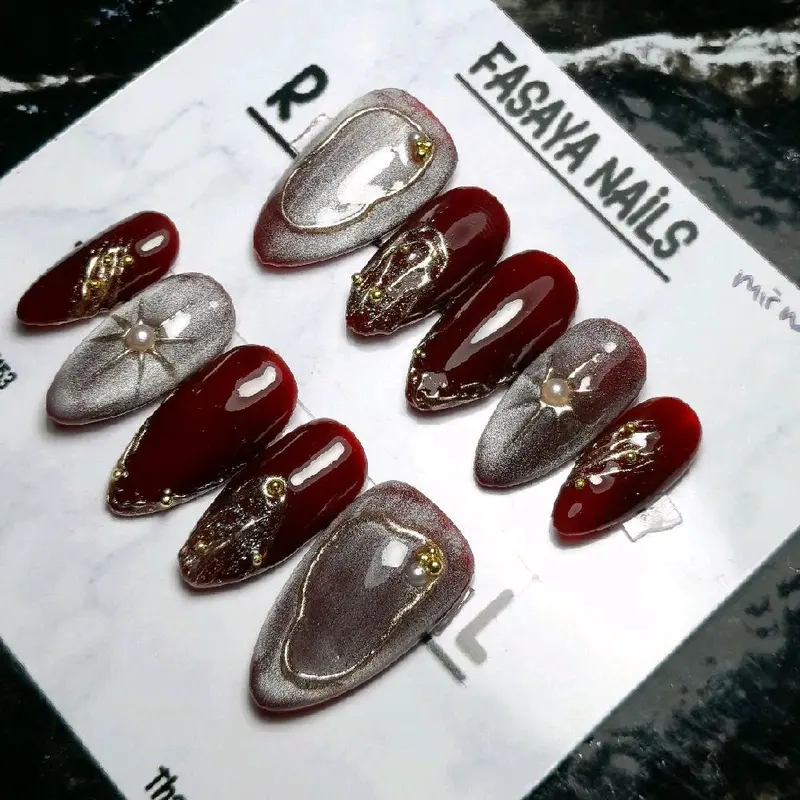 press on nails maroon/marun /press on nails by fasaya nails/ press on nail weding/tunangan/fake nails / kuku palsu / art polish Cat 1