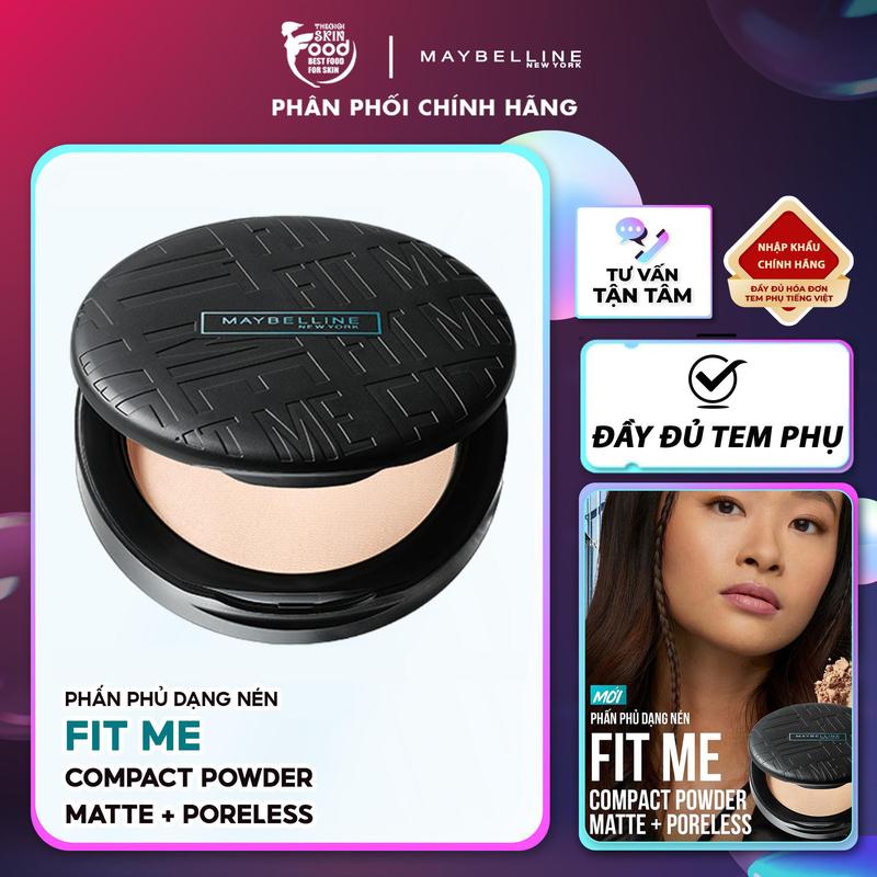 Phấn Phủ Trang Điểm Dạng Nén Hỗ Trợ Kiềm Dầu Maybelline Fit Me Matte Poreless Powder SPF28 PA+++ 6g Hộp Tròn Cosmetic Mỹ Phẩm Nữ Women