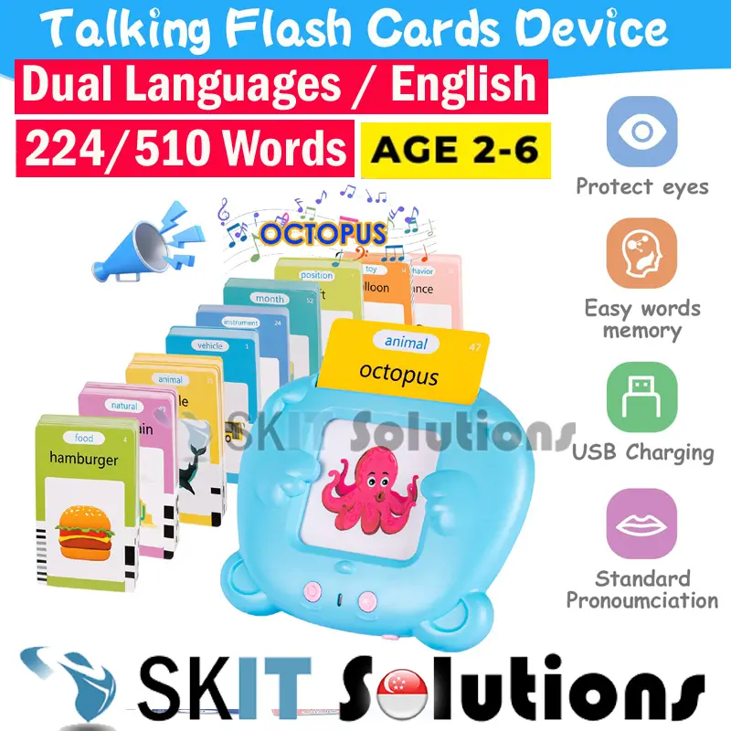 【SKIT】Smart Bilingual Talking Flash Cards Reader Machine Device for Toddlers 2 - 6 Years, Flash Cards Kids Chinese English Speaker, Kids Flashcards Toys Flash Cards For Baby Educational Toys Speech Therapy Toys Learning Children Speech Delay Gift Present