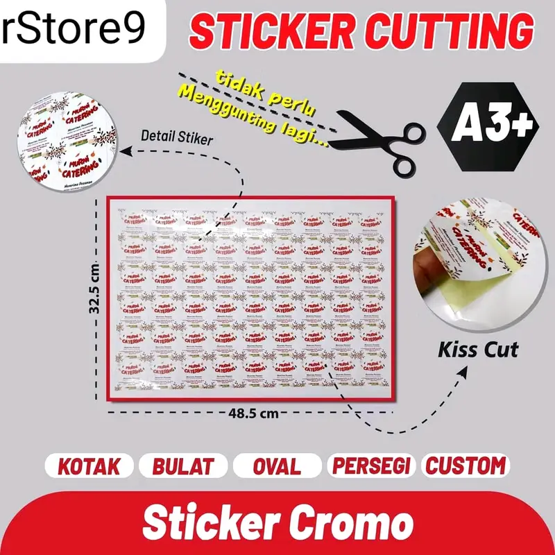 Cetak sticker kemasan Logo ukuran kertas A3+ Cromo glossy Print + Cuting Stiker Label 0