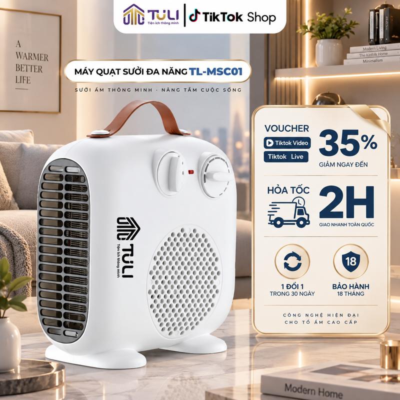 Máy Quạt Sưởi TL-MSC01, Công Suất 2000W, Đa Năng Máy Quạt Mùa Hè - Sưởi Mùa Đông, Nhỏ Gọn Tiện Lợi, Bảo Hành 18 Tháng