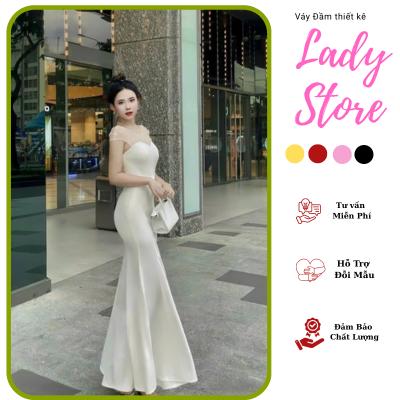 Lady Store Đầm dạ hội đô lưới kết hạt đuôi cá trơn sang trọng quý phái màu trắng thiết kế thun ánh kim size S-XXL M020