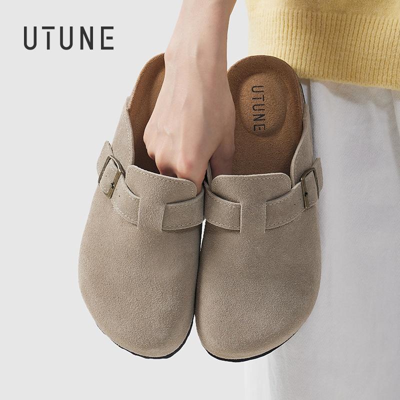 UTUNE Retro Lazy Suede Half Slippers Women's New Thick Bottom Belt Buckle Adjustable Shoes 0