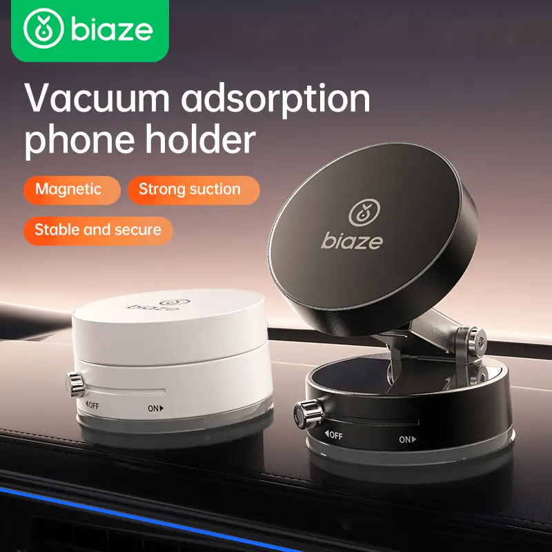 Biaze Vacuum Adsorption Phone Holder 360° Rotation Strong Magnetic Suction Cup Adjustable Phone Mount