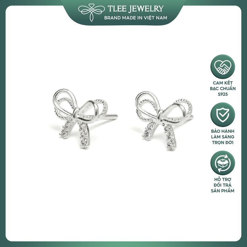 Khuyên tai bạc nữ TLEE nơ thắt cánh kép đính đá xinh xắn dịu dàng TLEE JEWELRY B0625