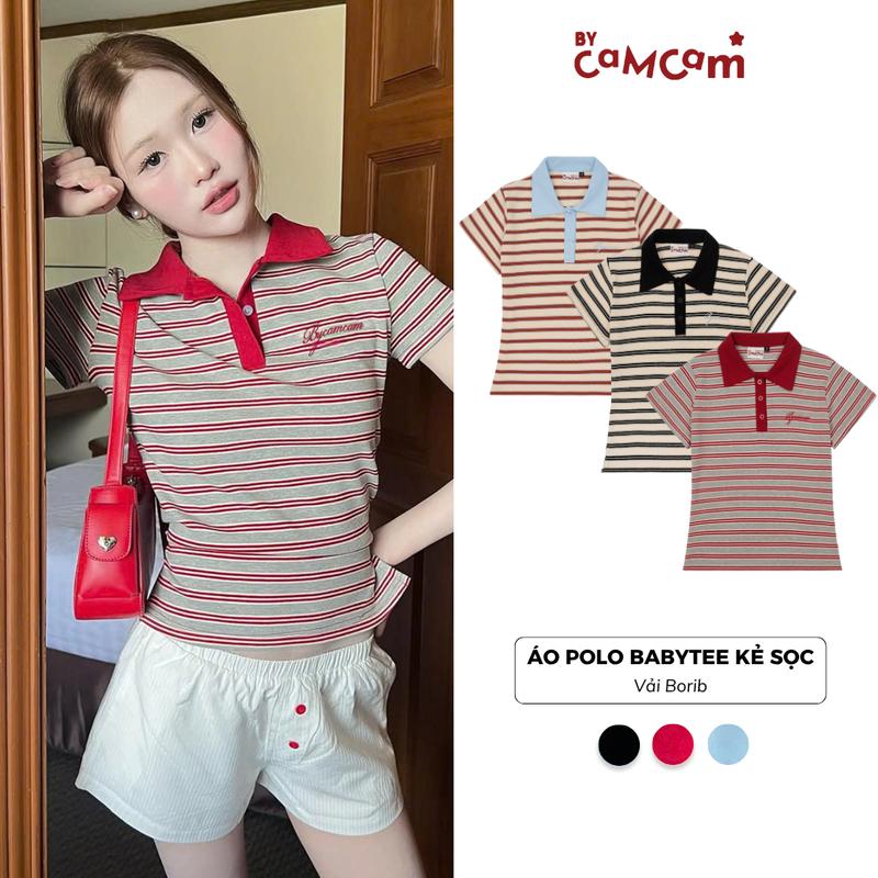 Áo POLO KẺ SỌC BabyTee Bycamcam Họa Tiết Thêu Thiết Kế Tôn Dáng Cho Nữ