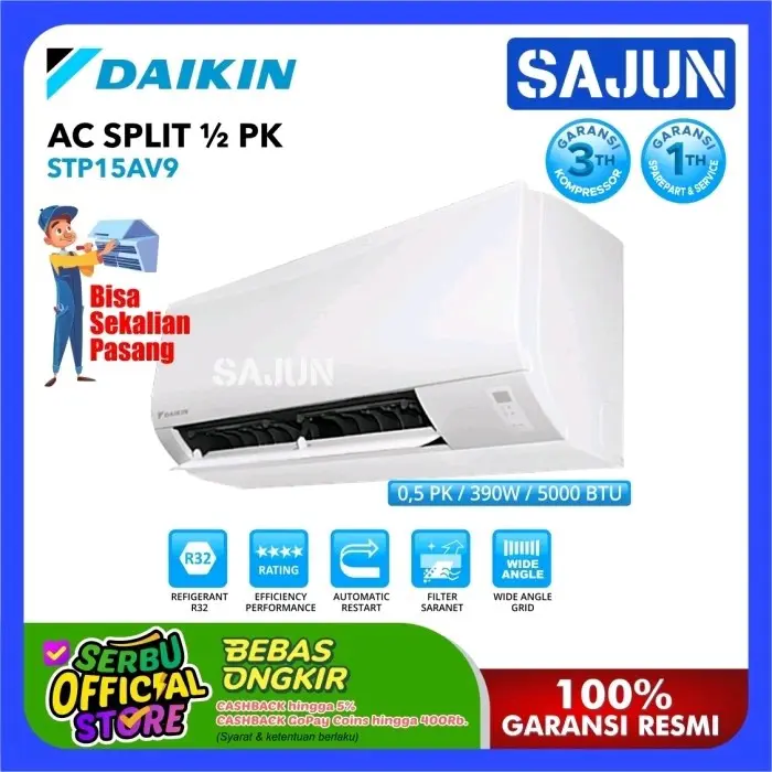 Daikin AC Split Standard 1/2 PK ( 0.5 ) Breeze R32 STP15AV - Plus Pasang, AC Saja 0