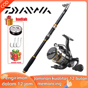 DAIWA Joran Pancing Set 2.1m-3.6m Telescopic Fishing Rod 6-7 Sections Carbon Fiber Fishing Rod Spinning Fishing Reel Set Setelan Pancing
