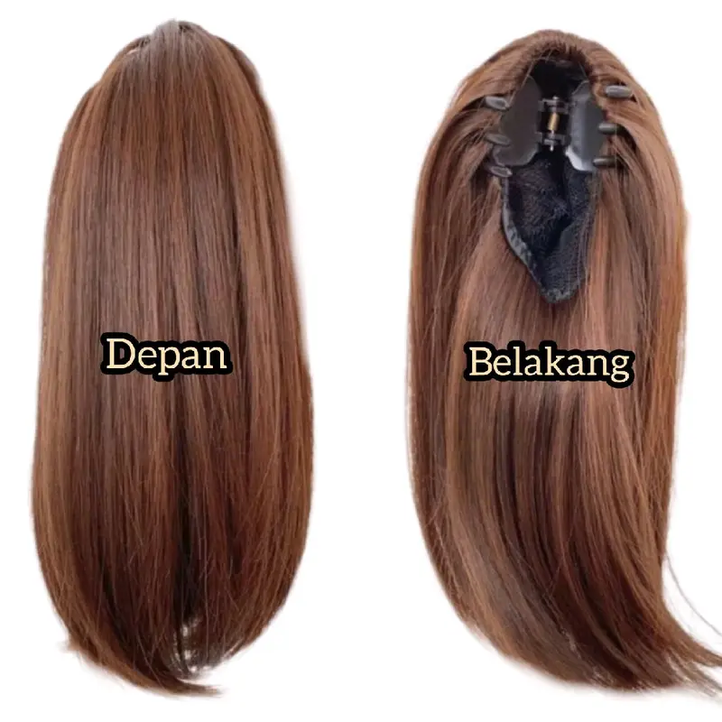 Hairclip Ponytail Rambut Palsu Capit Lurus 30cm Ponytail AESRORA Korea Cepol Hairbun Capit Rambut Wanita Coklat 6