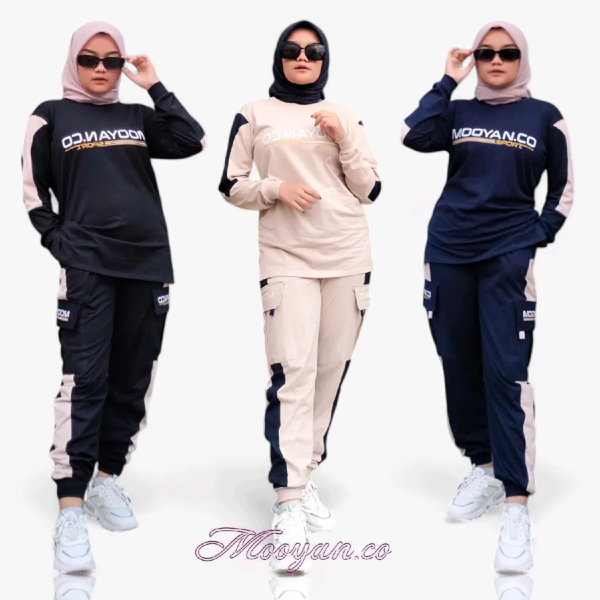 Setelan Olahraga Wanita Jumbo - Baju Olahraga Celana Cargo wanita muslimah - Mooyan Set 100kg