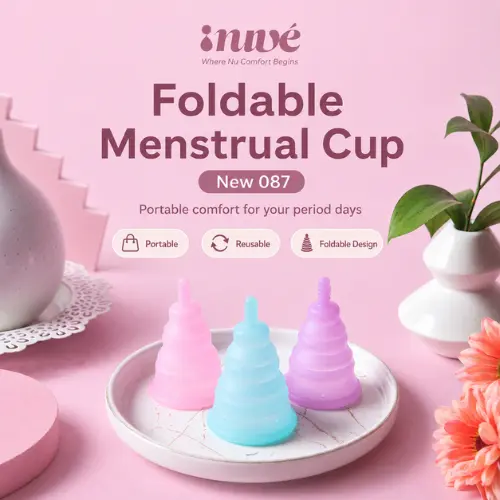 Nuvé - Foldable Menstrual Cup 087 Cup Menstruasi Lipat Portable Silicone Reusable Anti Bocor Size S L Pink Wanita