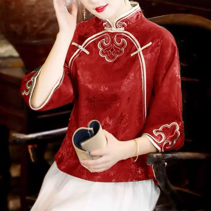 Blouse CNY Ruyi TM 0170 atasan baju cheongsam top wanita import terbaru new model chinese fashion acara keluarga imlek tradisional cantik kekinian trending kasual Oversize Katun Casual Motif Panjang kemeja satin viral 3