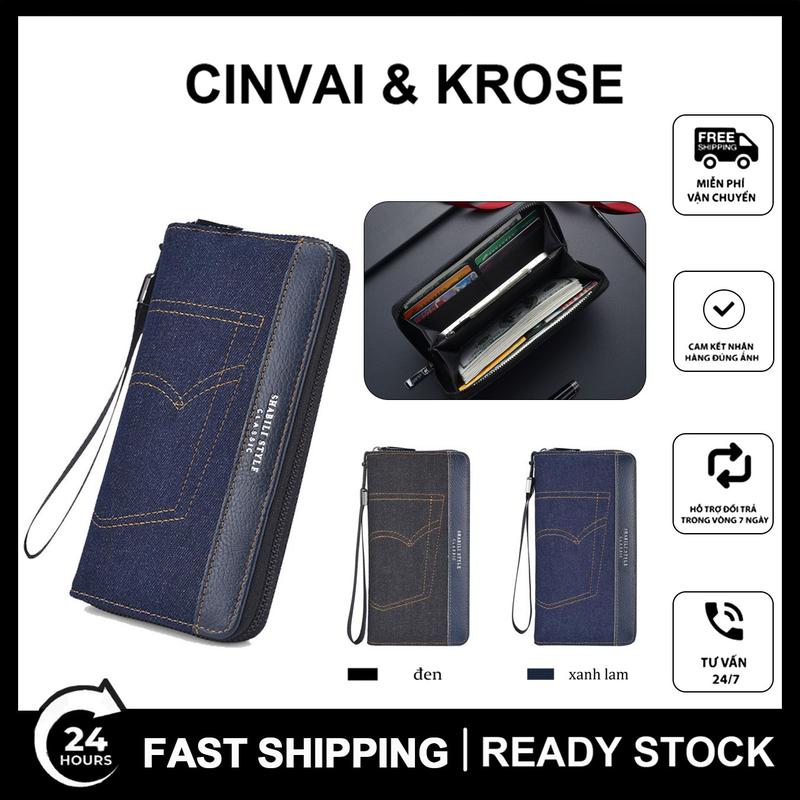 SHABILI Ví Nam, Ví Cầm Tay, Ví Dài, Túi Đựng Điện Thoại Di Động Sức Chứa Lớn, Có Ngăn Đựng Thẻ Căn Cước Và Thẻ Xe, Kiểu Ví Có Khóa Kéo, Kẹp Thẻ, Đa Năng, Thời Trang, Hình Chữ Nhật, Làm Bằng Da PU