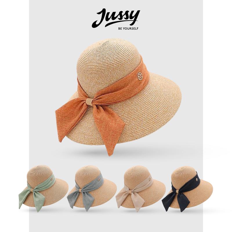 Mũ Cói Vành Tròn Thắt Nơ Xinh Xắn Logo Chữ M Cao Cấp JCB21 Jussy Official Mũ Rộng Vành Nữ Che Nắng Phong Cách Hàn Quốc