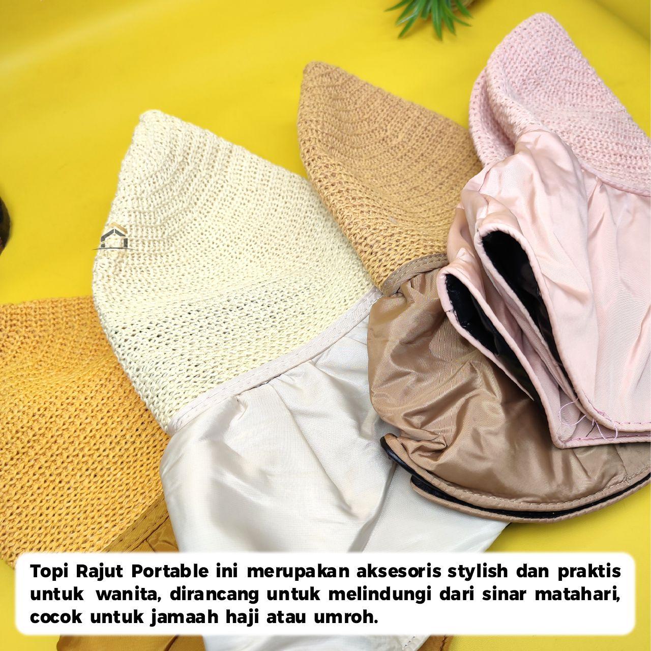 ANP88 - Topi Haji & Umroh Jamaah Indonesia untuk Wanita Bahan Linen Nilon Desain Netral Gender Topi Rajut Elegan Pelindung Matahari Ibadah Haji Umroh