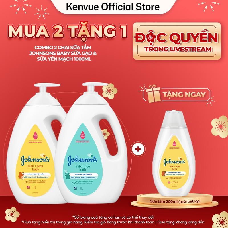  Bộ 2 chai Sữa tắm Johnson's Baby chứa Sữa và gạo Sữa và yến mạch 1000ml x 2 - Dưỡng ẩm | Dưỡng da body | Cho bé 