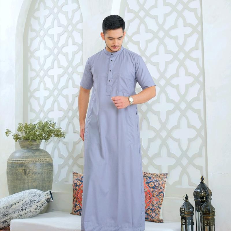 Gamis Hasyimi Lengan Pendek Berkerah by MAJA Collection Gamis Toyobo Grade A Kancing Premium Busana Muslim Pria Warna Navy Dewasa Hitam Katun Panjang Jubah 1