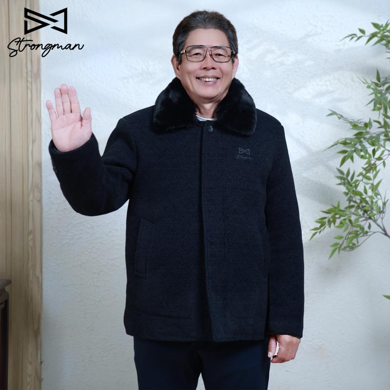  Áo Khoác Dạ Dài Lót Lông Cừu STRONGMAN Trung Niên Nam - Tháo Được Lót Lông Ở Cổ - Siêu Ấm Sang Trọng KD05 