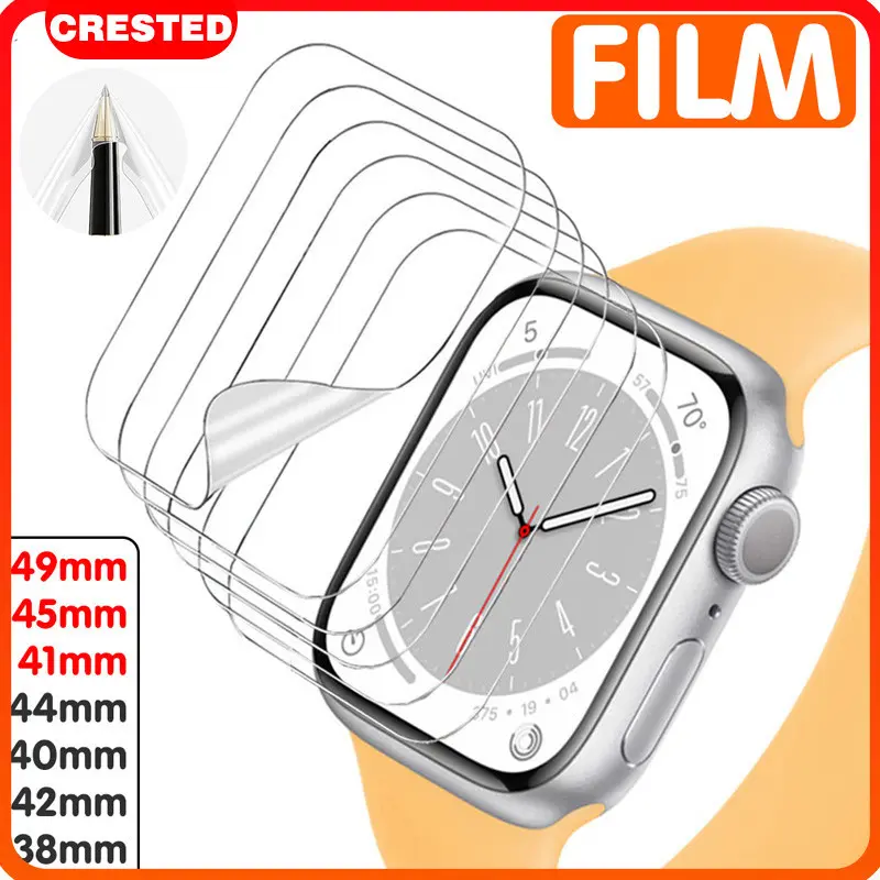 Soft Screen Protector for Apple Watch 38mm 40mm 42mm 44mm 41mm 45mm 49mm Film for Iwatch Series 1 2 3 4 5 6 7 8 9 Ultra 3/2/1 SE 3/2/1 Hydrogel Anti Gores Film Guard Jam Tangan Pelindung Smartwatch Accessories