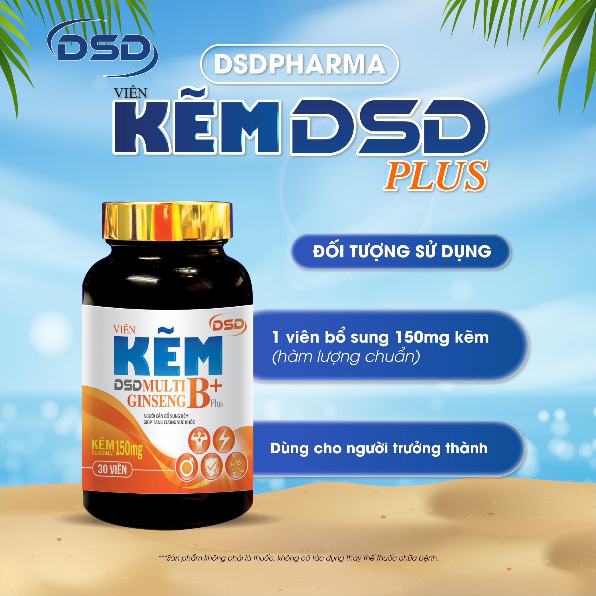 DSDPHARMA Viên Kẽm DSD Plus 60 Ngày Bổ Sung Kẽm 150mg - Bổ Sung Kẽm Biozinc & Vitamin Nhóm B, Nhân Sâm - Hộp 2 Lọ X 30 Viên