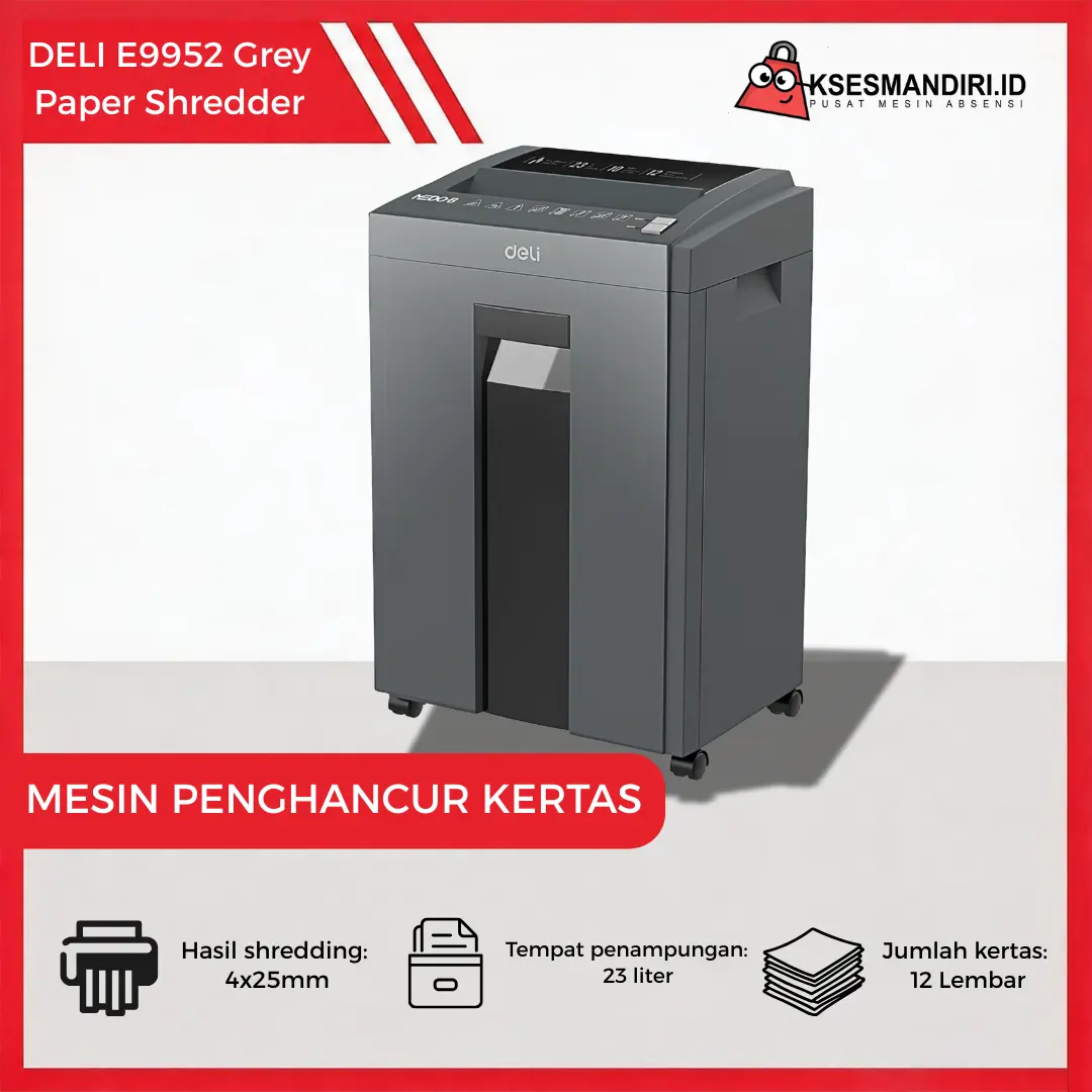 Deli E9952 Paper Shredder / Mesin Penghancur Dokumen  Potongan Silang 4x25mm Bin 23L