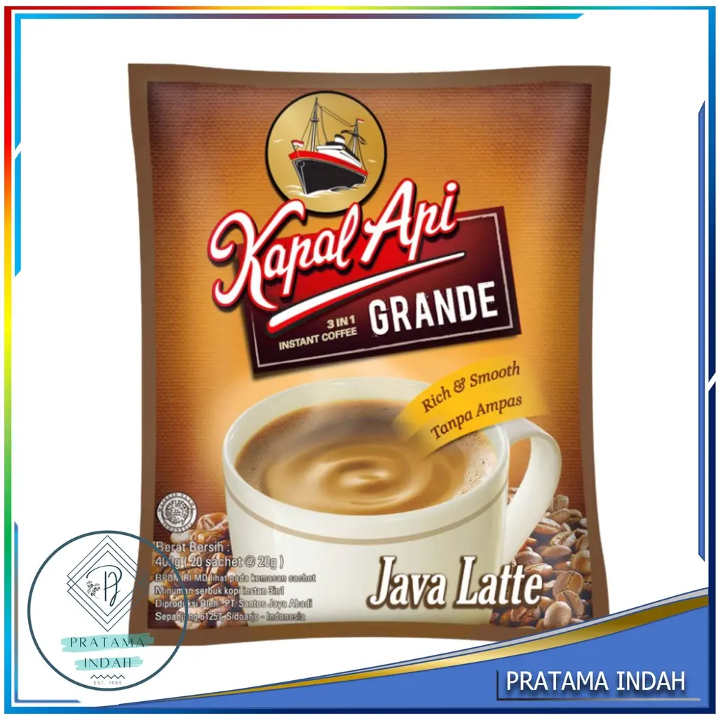 KOPI KAPAL API GRANDE 3 IN 1 JAVA LATTE 1 RENTENG ISI 10 SACHET 20GR