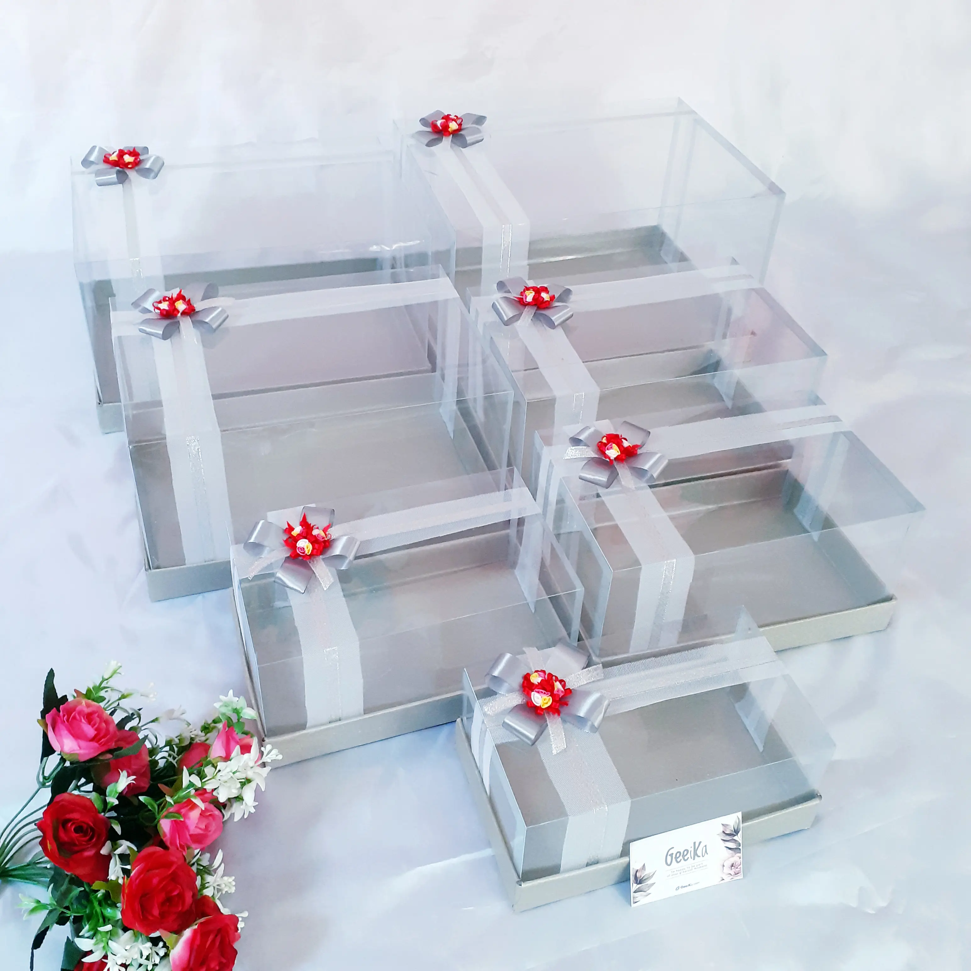 Kotak Hantaran Paket Murah Set Isi 7 Box Seserahan Mika Tile Pita Parsel Lamaran Pernikahan GeeiKa