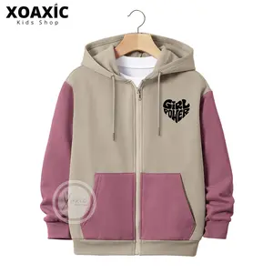 Jaket Hoodie Zipper Anak Perempuan Umur 3-13 Tahun Motif Kombinasi Warna Sablon GIRL POWER Bahan Fleece Tebal Premium