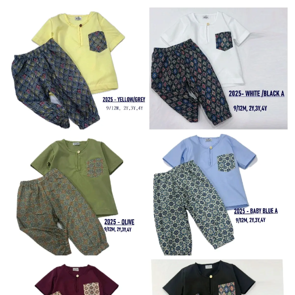 Baju Raya Baju Hari Raya Modern Kurta Melayu Modern FCB Cotton Saiz 1-5y Budak Kanak Lelaki Buatan Malaysia