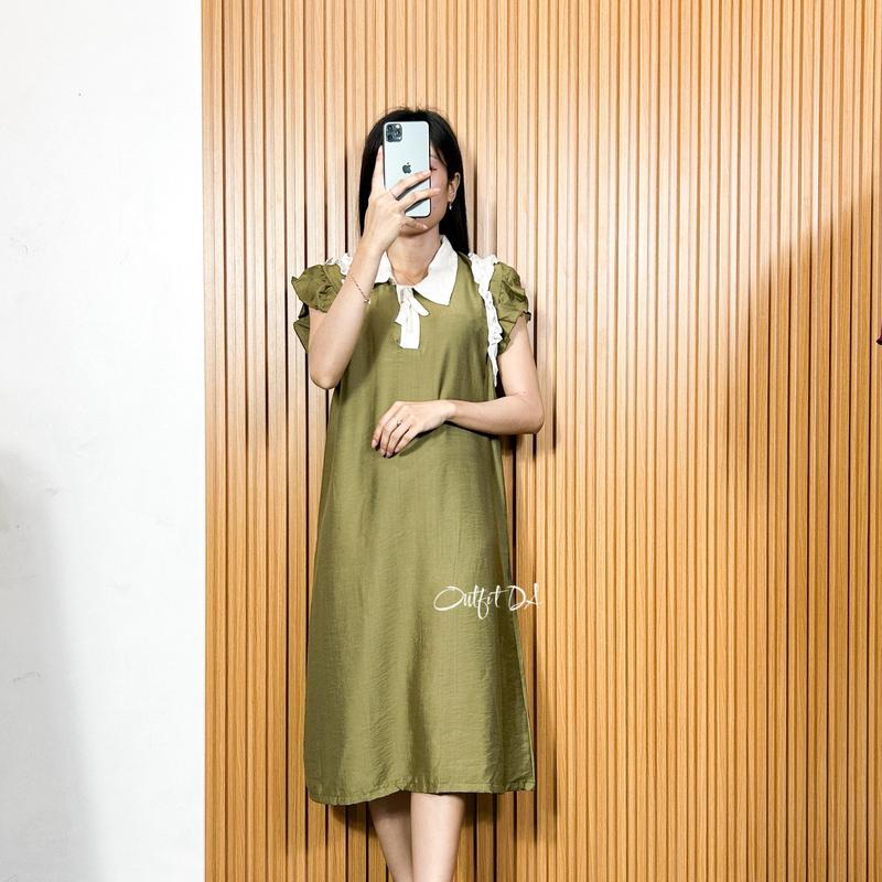 ROSELLA DRESS - Midi Dress Bahan Polo Linen Sleeveless Kombinasi Ruffle Wanita DA Grosir 6