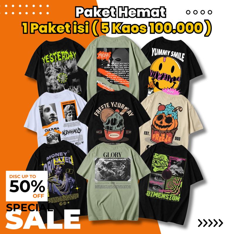 PAKET HEMAT 5 Pcs 100rb Kaos distro pria wanita distro bandung distro trendy pria terbaru 2025 0