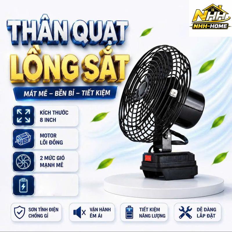 Thân Quạt Tích Điện Để Bàn Lồng Sắt Cánh Sắt 2 Cấp Độ Gió Si