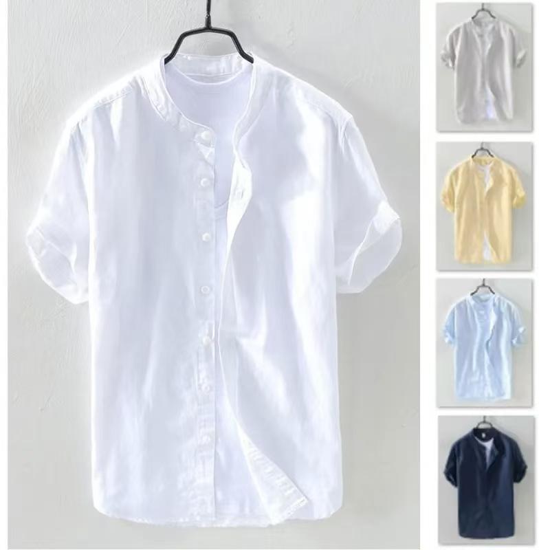 Áo Sơ Mi Nam, Hàng Mới Về, Chất Liệu Vải Lanh Bông, Kurta Thường Ngày Cổ Đứng, Áo Phông ngắn Tay Áo Một Hàng Cúc, Có 5 Màu, Cỡ M-4XL