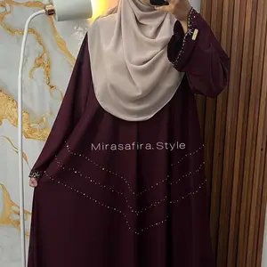 Azza Abaya Muslimah Kekinian Cantik Lembut Mewah Gamis Wanita Syari Kaftan Tangan Payet Cristal Premium Quality Size Lengkap