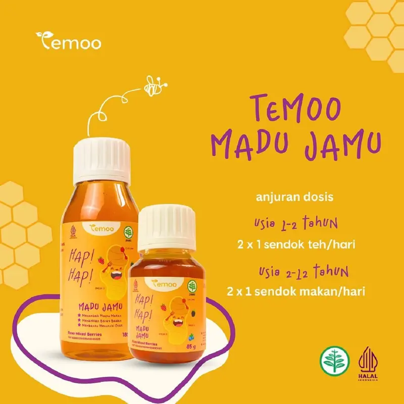 Temoo Hap Hap Madu Jamu Temulawak Sidat Nafsu Makan Herbal Anak 3