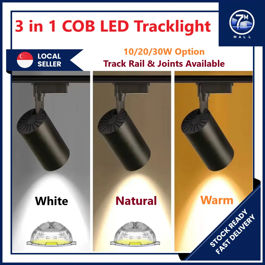 [SG] COB LED Tracklight 3 in 1 | Triple Tone Spotlight Tri Color 10W 20W 30W Warm White Switch Control Adjustable Track Rail Bar Light Ceiling Downlight Shop Room Display Wall Decor Home Renovation DIY Showroom Spot Lamp Replacement Linear L Type Lighting