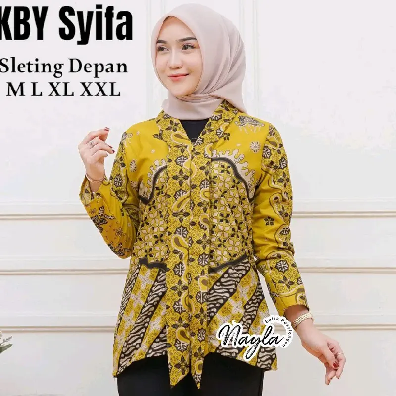 Blus Batik Wanita Atasan Batik Wanita Kantor Kawung Manggar Abu Cumi Sakura 2