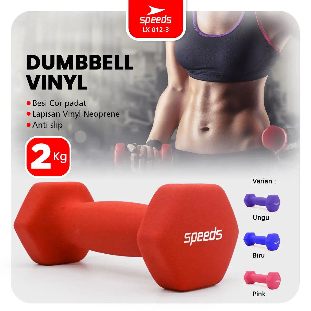 SPEEDS Women Dumbell Barbel Vinyl Cewek Ball Alat Angkat Berat Gym Neoprene Barbel Mini 012-3